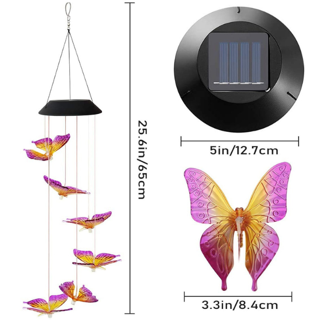 Solar aangedrewe LED -vlinder windklokkie (ESG18487)
